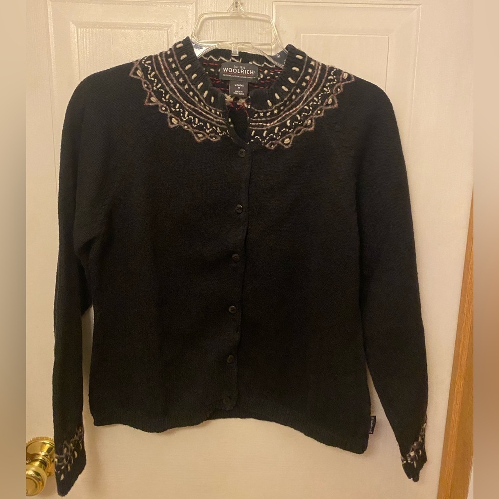 Woolrich Women's Black Nordic Fair Isle Cardigan M